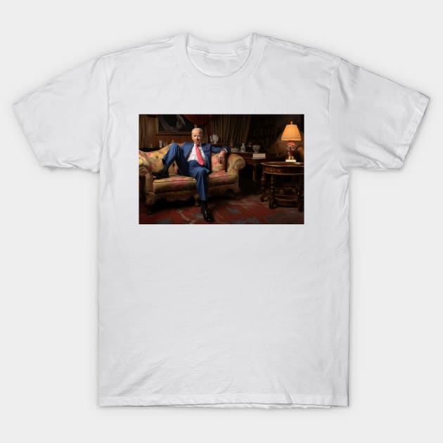 Joe Biden sitting on couch T-Shirt by Maverick Media